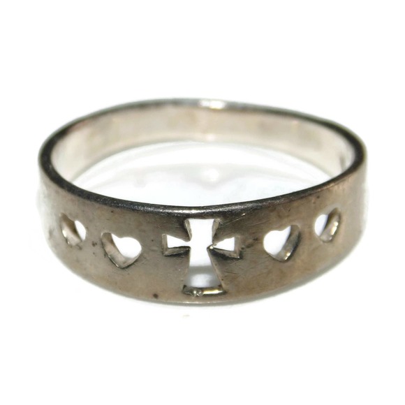 925 Vintage Estate Sterling Silver Ring Band Cross Pinky US Size 7.5 Religious